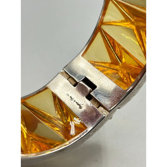 Hard To Find Angelique De Paris Pyramid Bangle Hinged Sterling Silver Lucite - Picture 7 of 11